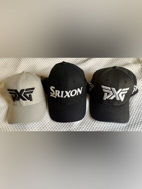 Set of 3:  PXG Black/Gray, PXG Charcoal/White, Srixon Black/White Logo Golf Caps